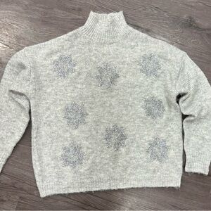 Gray Turtleneck Sweater with snowflake Accents